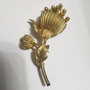 Vintage Flower Brooch In Gold Tone Metal